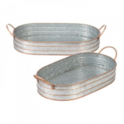 Oblong Galvanized Metal Tray Duo Oblong Galvanized Metal Tray Duo