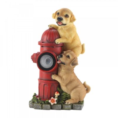 Dogs And Fire Hydrant Solar Statue Dogs And Fire Hydrant Solar Statue
