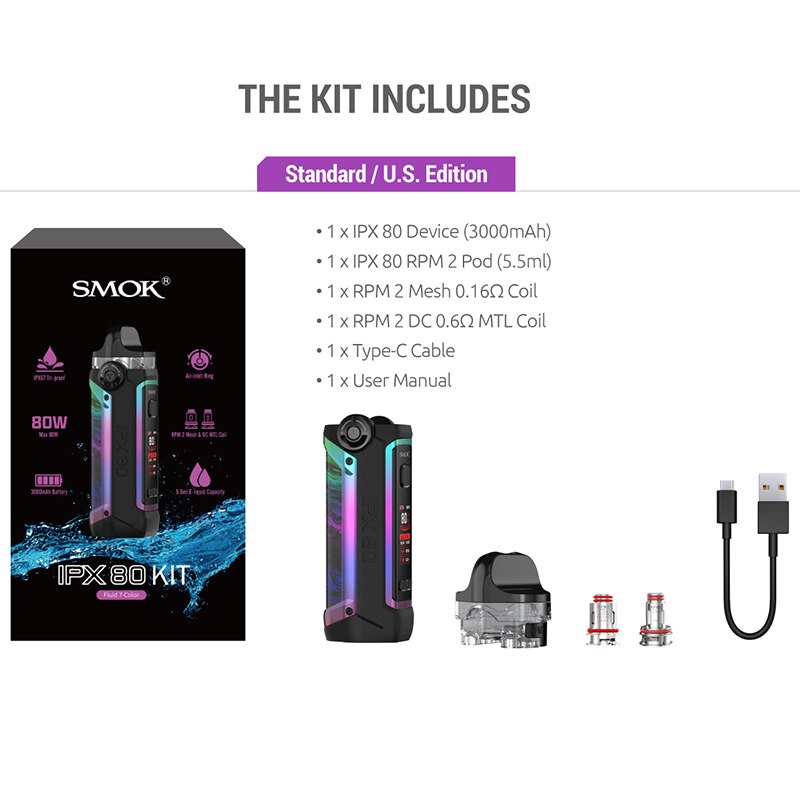Original SMOK IPX 80 Pod Mod Kit 80W 3000mAh Built-in Battery 5.5ml RPM 2 Pod Electronic Cigarette Vaporizer Pod System Vape Kit - Image 6