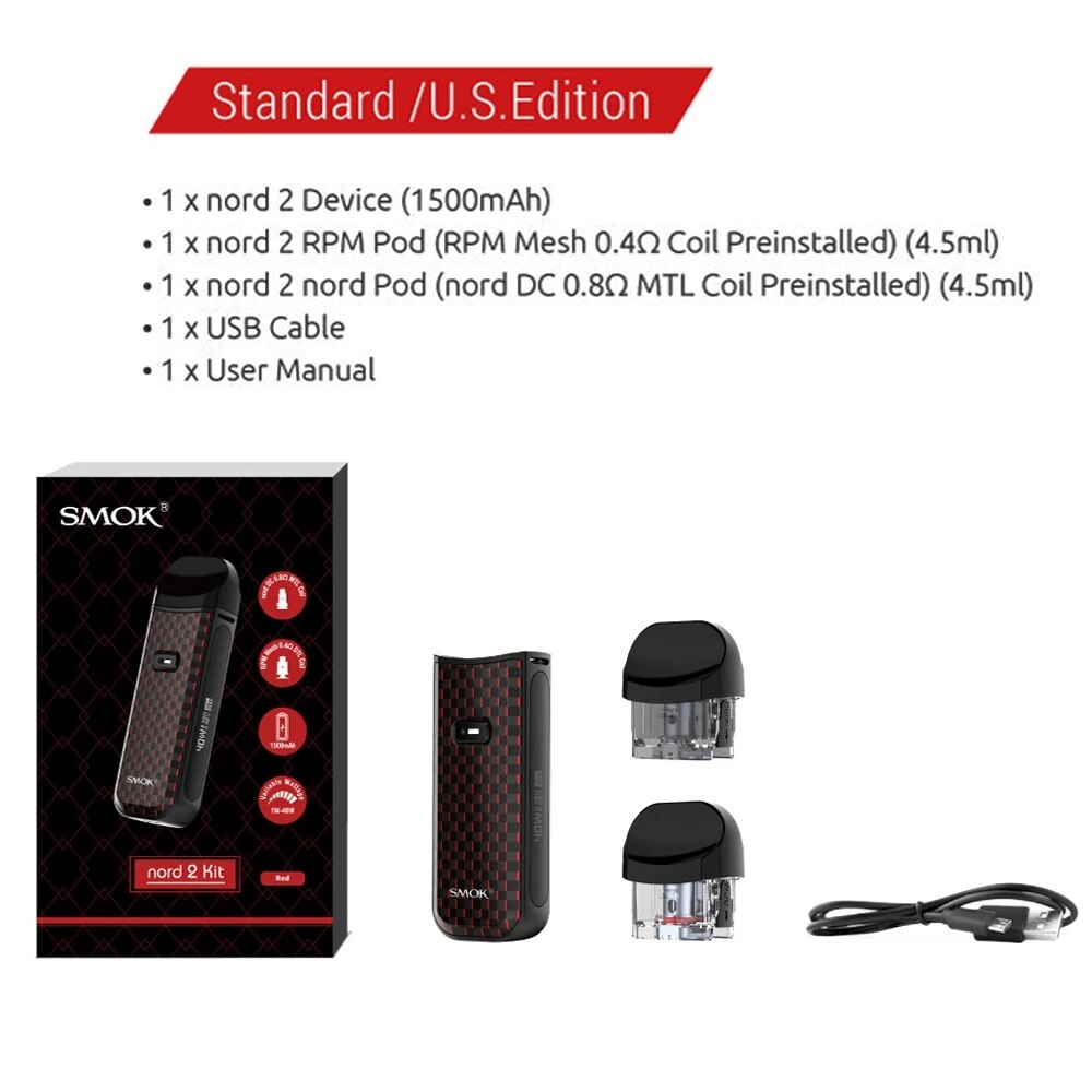 Original SMOK Nord 2 Pod Kit 40W 1500mAh Battery E-Cigarette Vape RPM Mesh RBA NordCoil Pods Cartridge Vaporizer VS RPM80 Nord 4 - Image 4