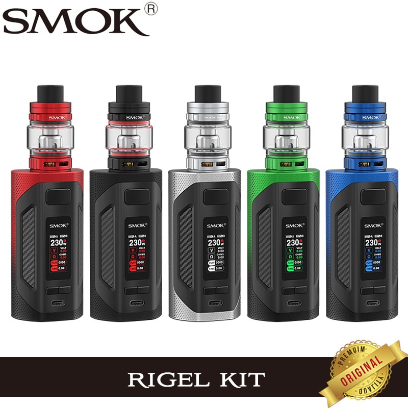 Original SMOK Rigel Kit with 230W Rigel Box MOD Vape TFT Screen 6.5ml TFV9 Tank V9 Meshed Coil Electronic Cigarette Vaporizer
