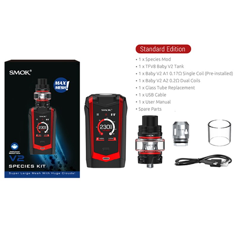 Original SMOK Species 230W Kit with TFV8 Baby V2 Tank 5ml VW/TC Electronic Cigarette Vaporizer Dual 18650 Box Mod Vape Kit - Image 6