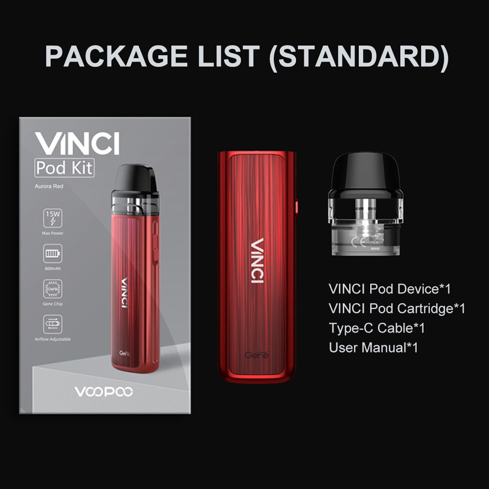 VOOPOO Vinci Pod Kit 15W 800mAh Battery 2ml 0.8ohm Resistance Pod Cartridge Adjustable Airflow System Vape Electronic Cigarette - Image 6