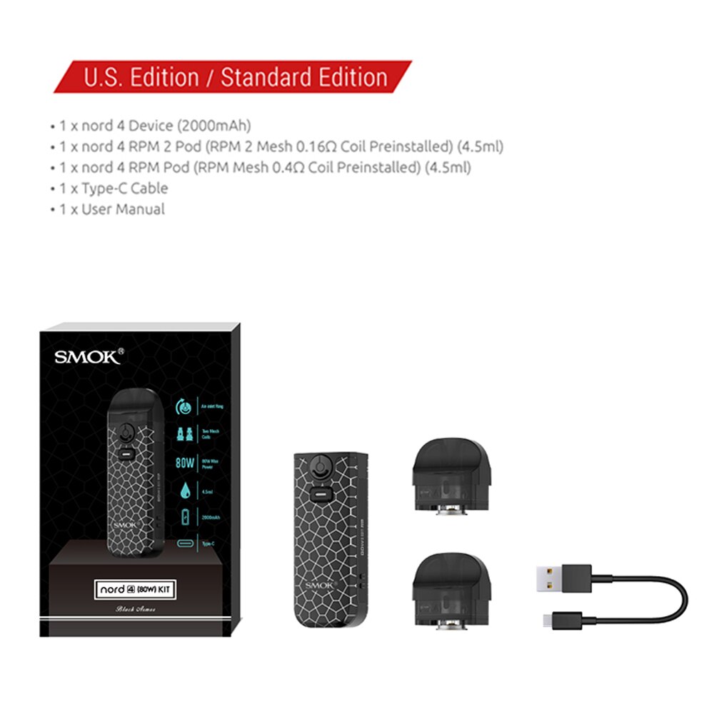 Vape SMOK Nord 4 Kit Box Mod 2000mah Battery Electronic Cigarette 80W Pod System 4.5ml Nord4 RPM 2 Mesh Coil vaporizador VS NOVO - Image 3